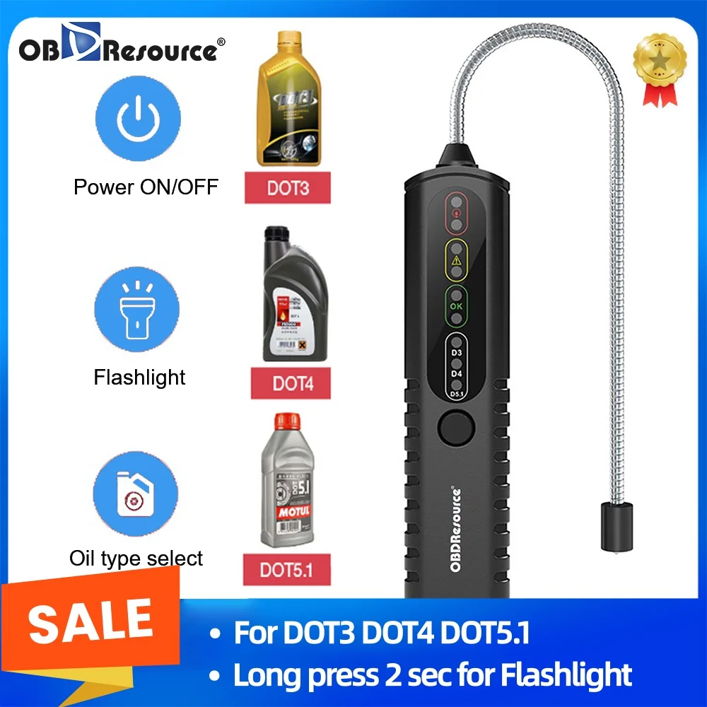 Car Brake Fluid Quality Check Tester - LED Indicator Detector for DOT3 DOT4 DOT5.1 BF100 Diagnostic Tool LED Brake Fluid Tester