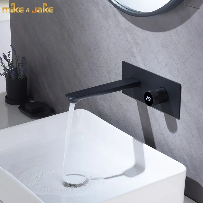 

Digital temperat display wall faucet Black faucet toilet washbasin in wall faucet matte black light luxury in wall faucet
