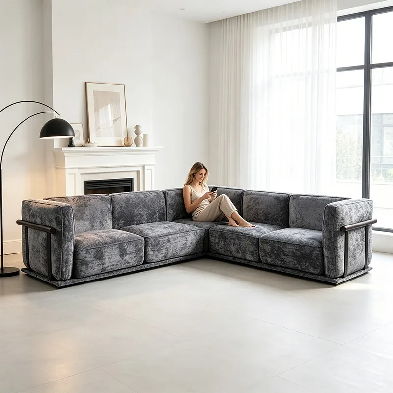 Wooden armrest sofa with metal frame