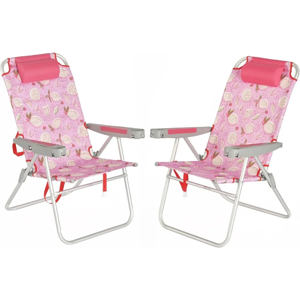 

17" Tall Oversized Beach Chairs 2 Pack for Adults Heavy Duty 500 LBS, 5 Position, Portable High Folding Camping Chair with Cup