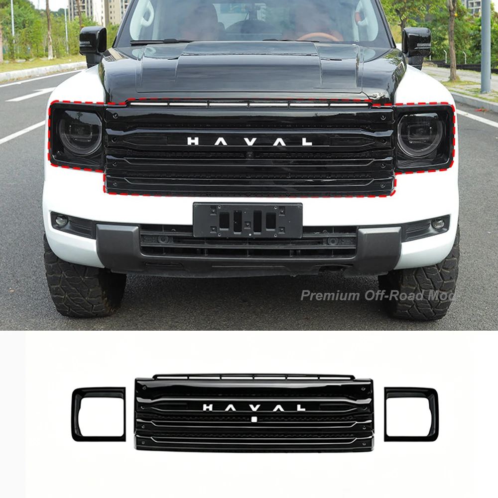 For 2024-2026 Haval H9 2nd Gen Blackout Grille, Modified Front Mesh with Bug Net & LED Light Bar Accessories