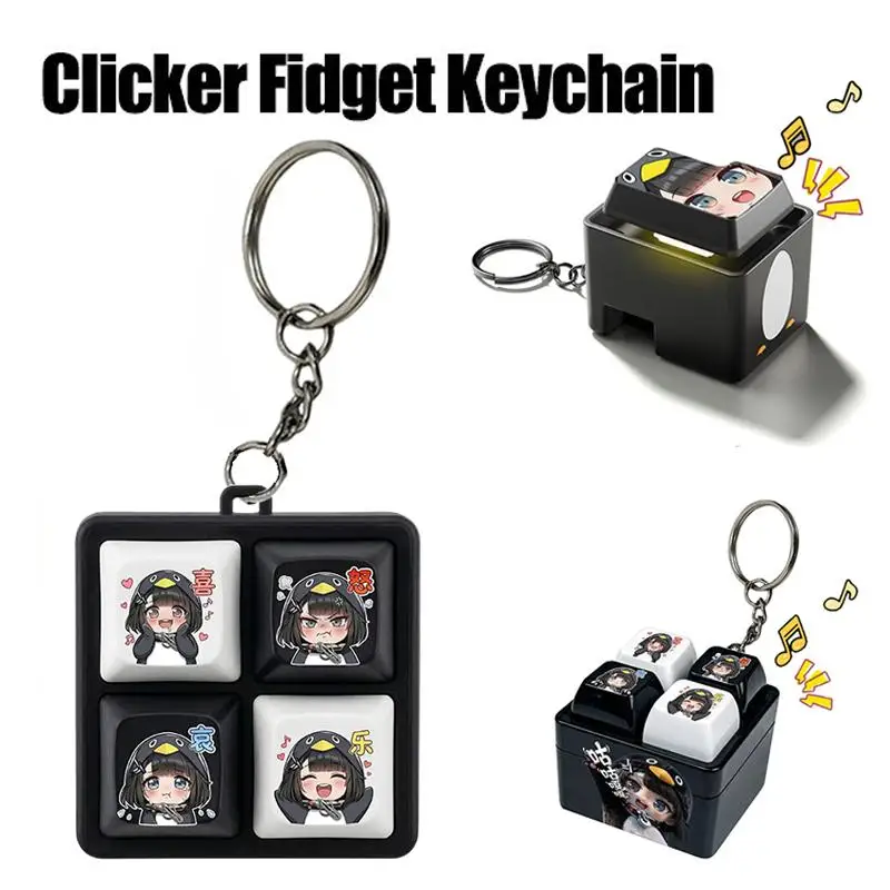 Cartoon Penguin Girl Sound Light Keyboard Fidget Keychain Portable Finger Button Clicker Stress Relief Toy Bag Pendant Gift