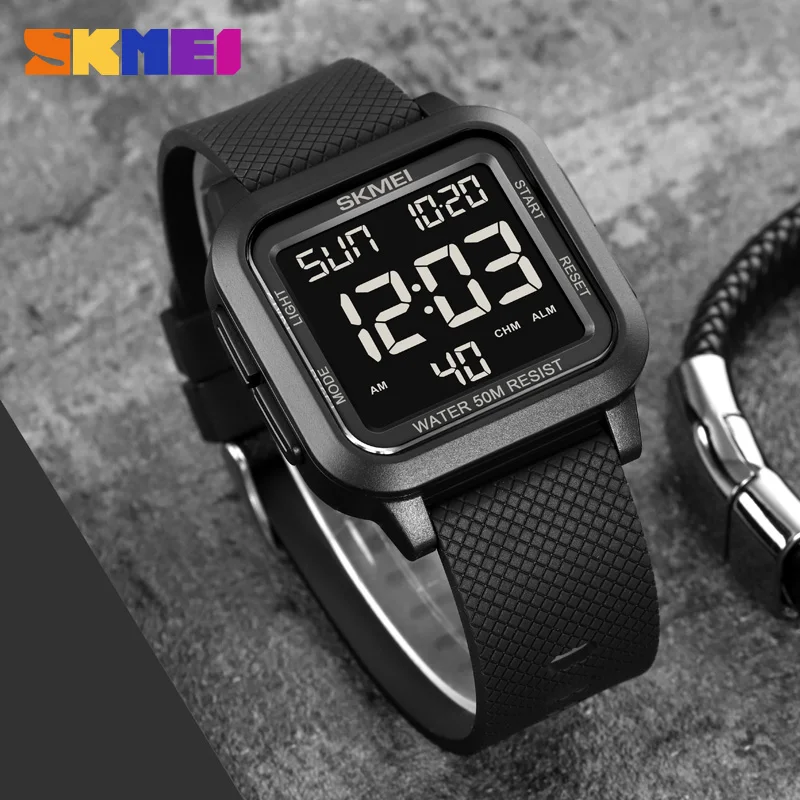 

SKMEI военные часы с подсветкой, спортивные часы с обратным отсчетом для мужчин и женщин, секундомер, водонепроницаемые часы с датой, цифровые наручные часы