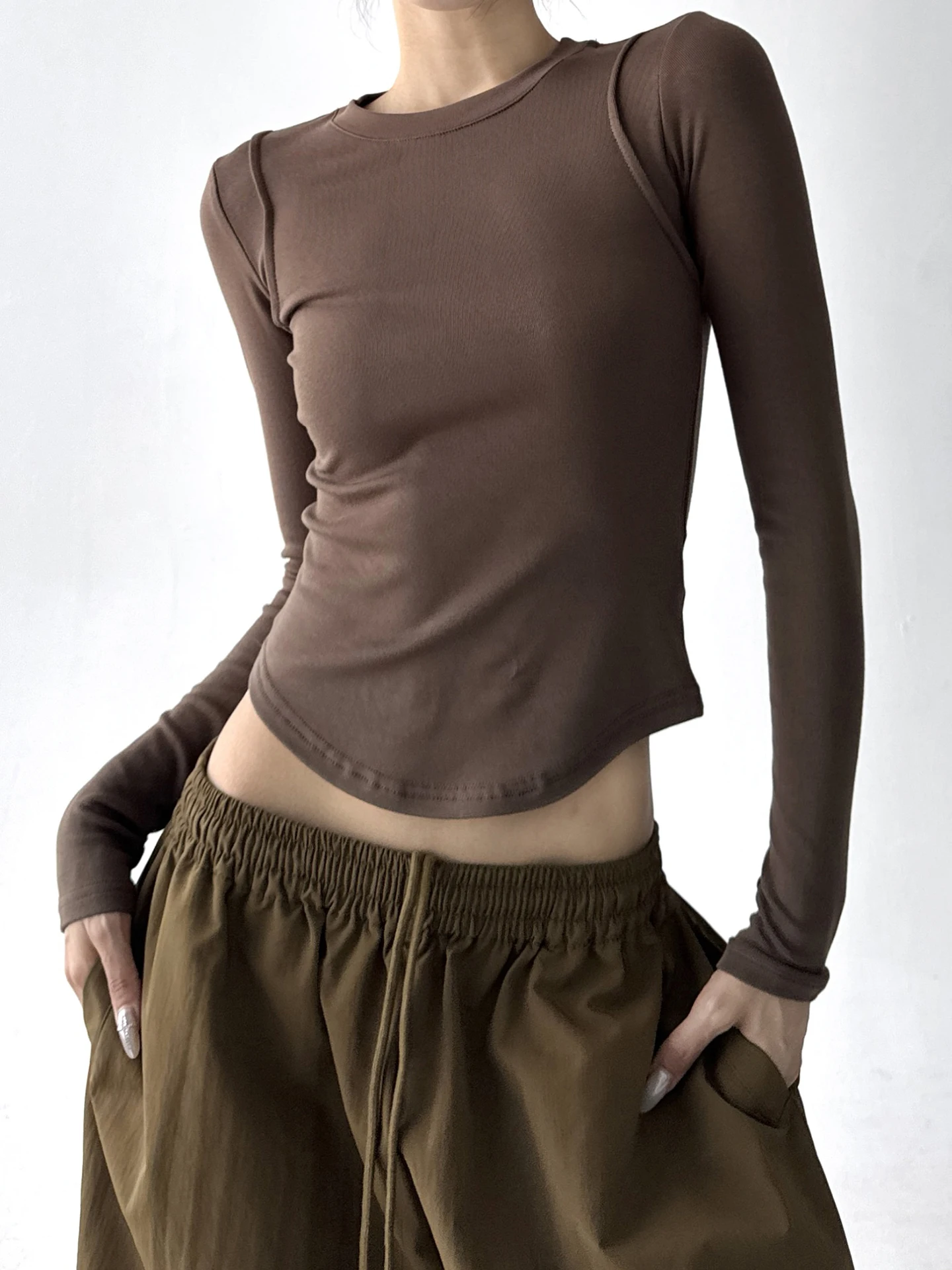 Slim Fit Long Sve Fce Lined Base irt Women's Correct oulder T-irt Autumn Winter Faion Commute Sle Cotton Poly...