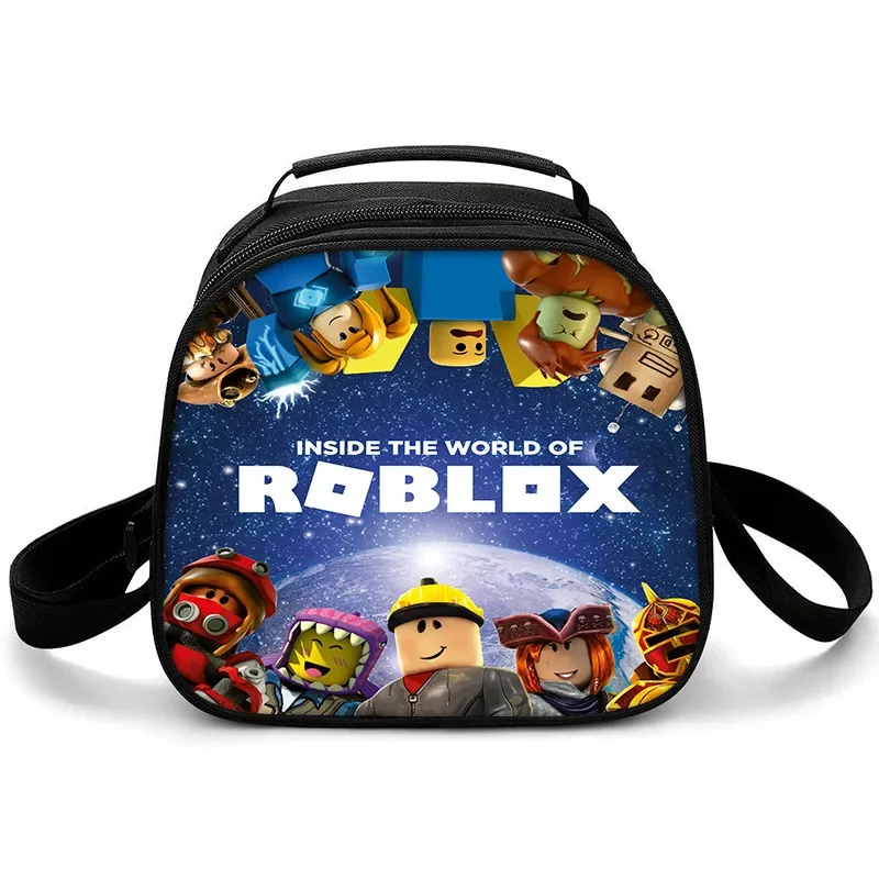 Roblox Lunch Bag Elementary School Students Picnic Bag Round Ice Bag Roblox Cartoon Cartoon Portable Insulation Bag