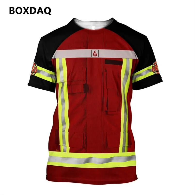 Respectable Firefighter 3D Printed Men\'s T-Shirts Summer Short Sleeve Casual Harajuku T Shirt Firefighting Worker Male Tops