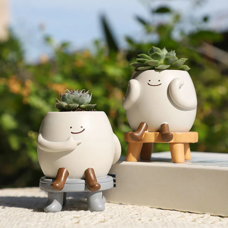 Desktop Flower Pot Mini Resin Succulent Flower Pot Container Creative Courtyard Balcony Landscape Potted Flower Utensils