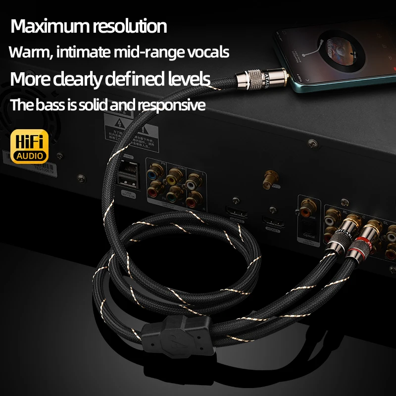 ATAUDIO 3.5mm to 2RCA Audio Cable Y Splitter AUX Jack HiFi Audio Connector for Amplifier Speaker