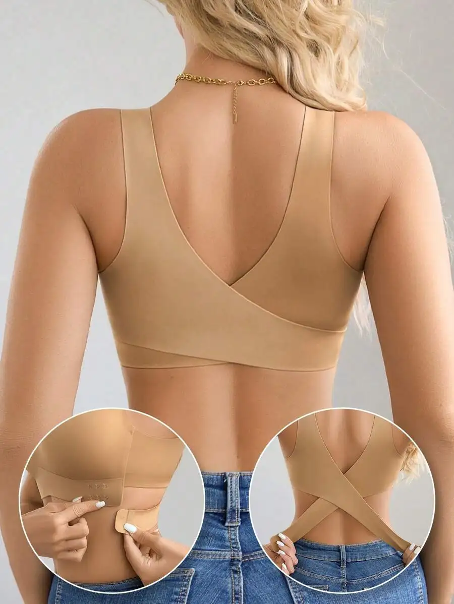 

Women's Seamless Crisscross Back Bandeau Bra - Front Closure, Breathable & Comfortable