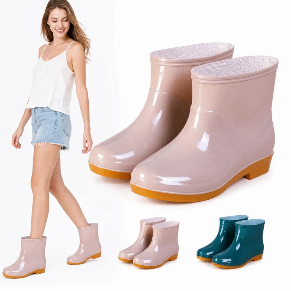 Non-slip Women's Short Rain Boots Waterproof Lightweight Garden Rain Shoes Durable Low-top Water Shoes For Outdoors,Kitchen,Work