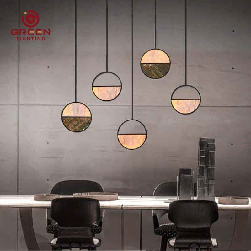 

Modern LED Pendant Light New Design Metal Frame Stone Lampshade for Home Decor & Restaurant Kitchen Remote