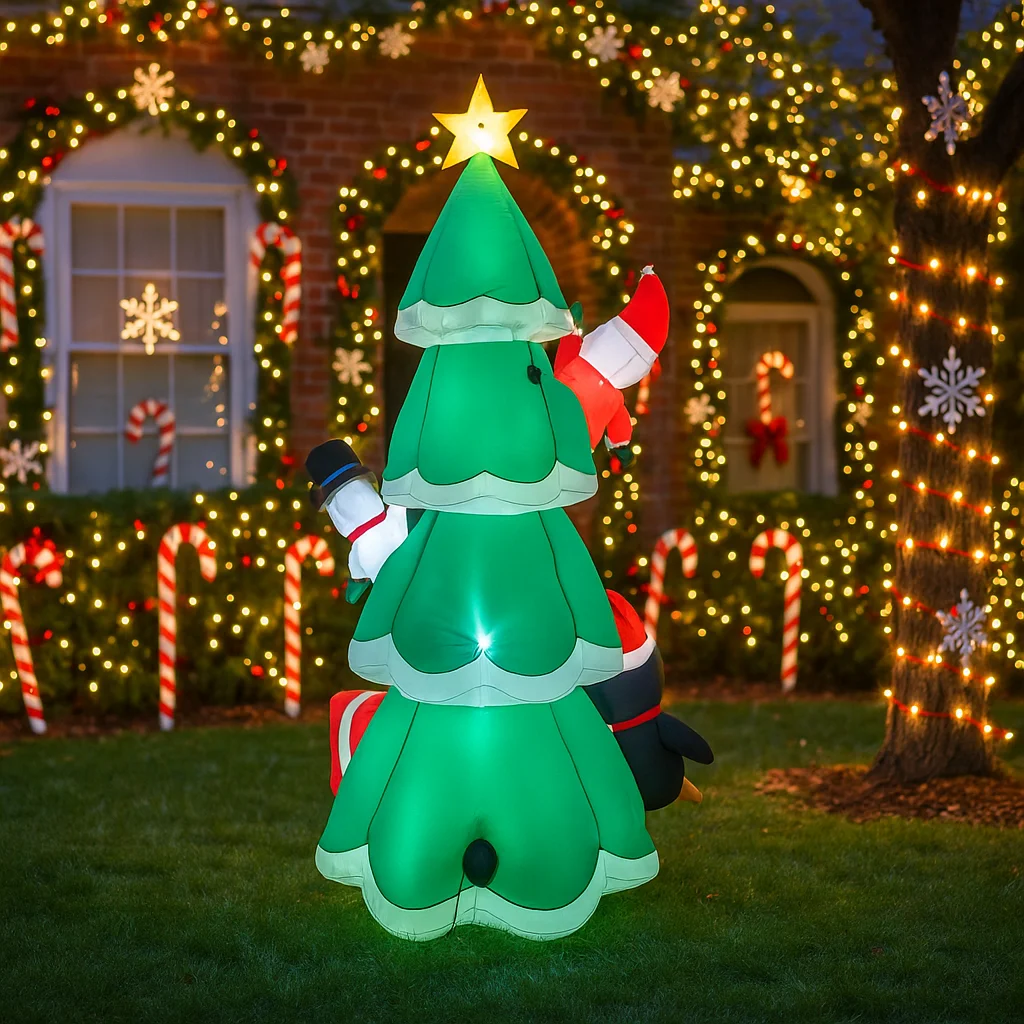 6.8FT Christmas Decorations Inflatable Christmas Tree Snowman Penguin Gift Box Toys Home Yard Ornaments with LED Pary Decor Toy