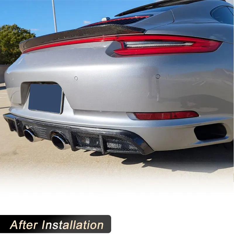 Carbon Fiber Car Rear Bumper Diffuser Lip Spoiler for Porsche 911 Carrera Coupe Convertible 2017-2019 Rear Apron Lip Body Kit view 3