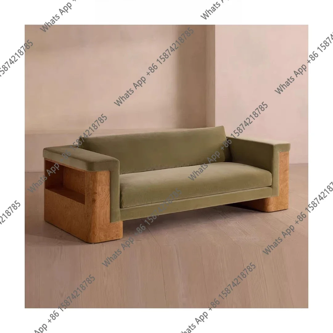 N64 Medieval style designer solid wood tree rut straight row sofa wabi sandy wind fabric sofa American country