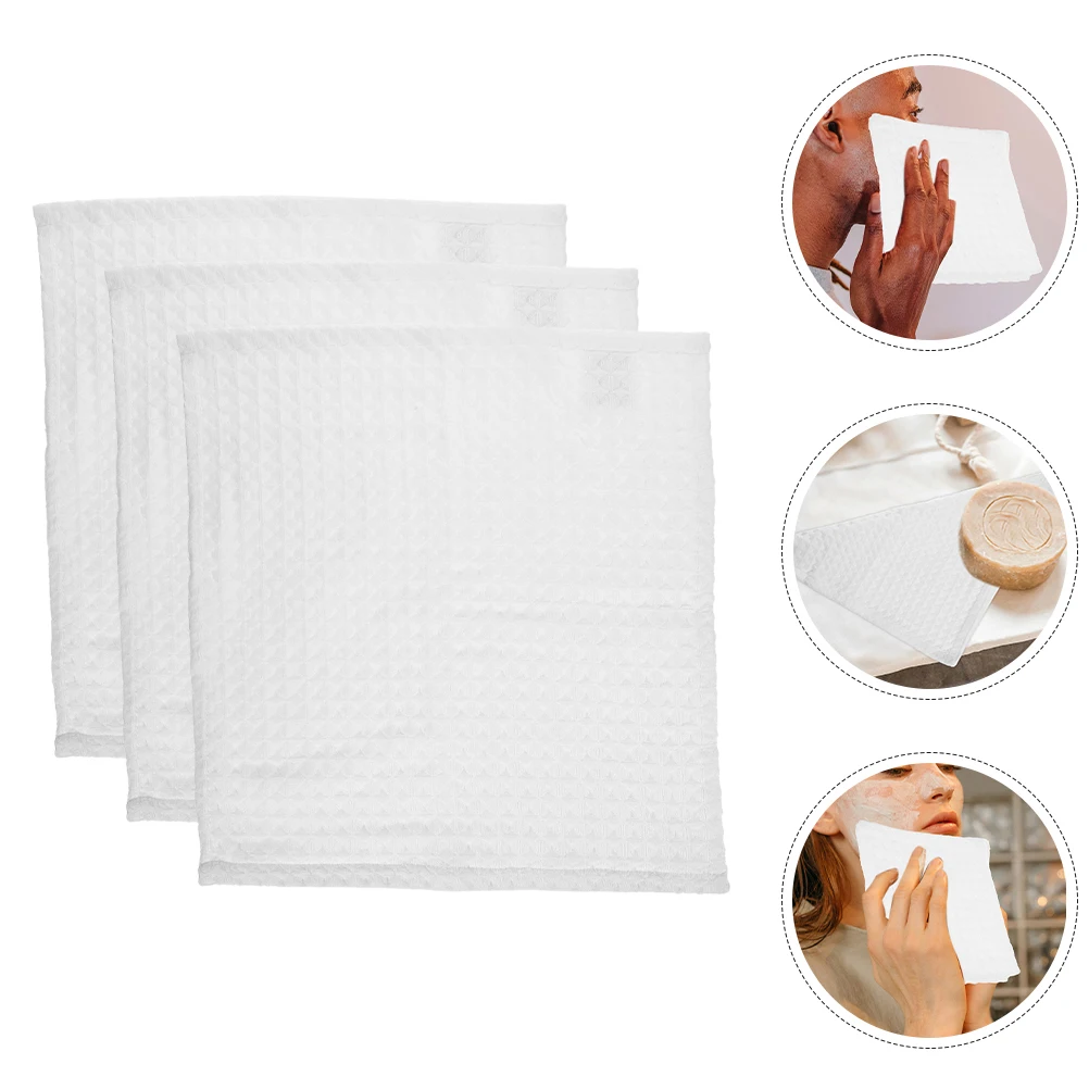 

3 Pcs Waffle Square Scarf Cotton Face Towels Makeup Remover Bath Pure Cleansing Cloths for