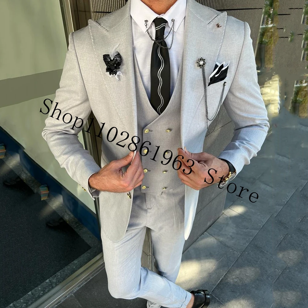 

Grey Men Suits Slim Fit 3 Pieces Suits Formal Business Best Men Tuxedos For Wedding Groom Wear Blazer+Vest+Pants Costume Homme