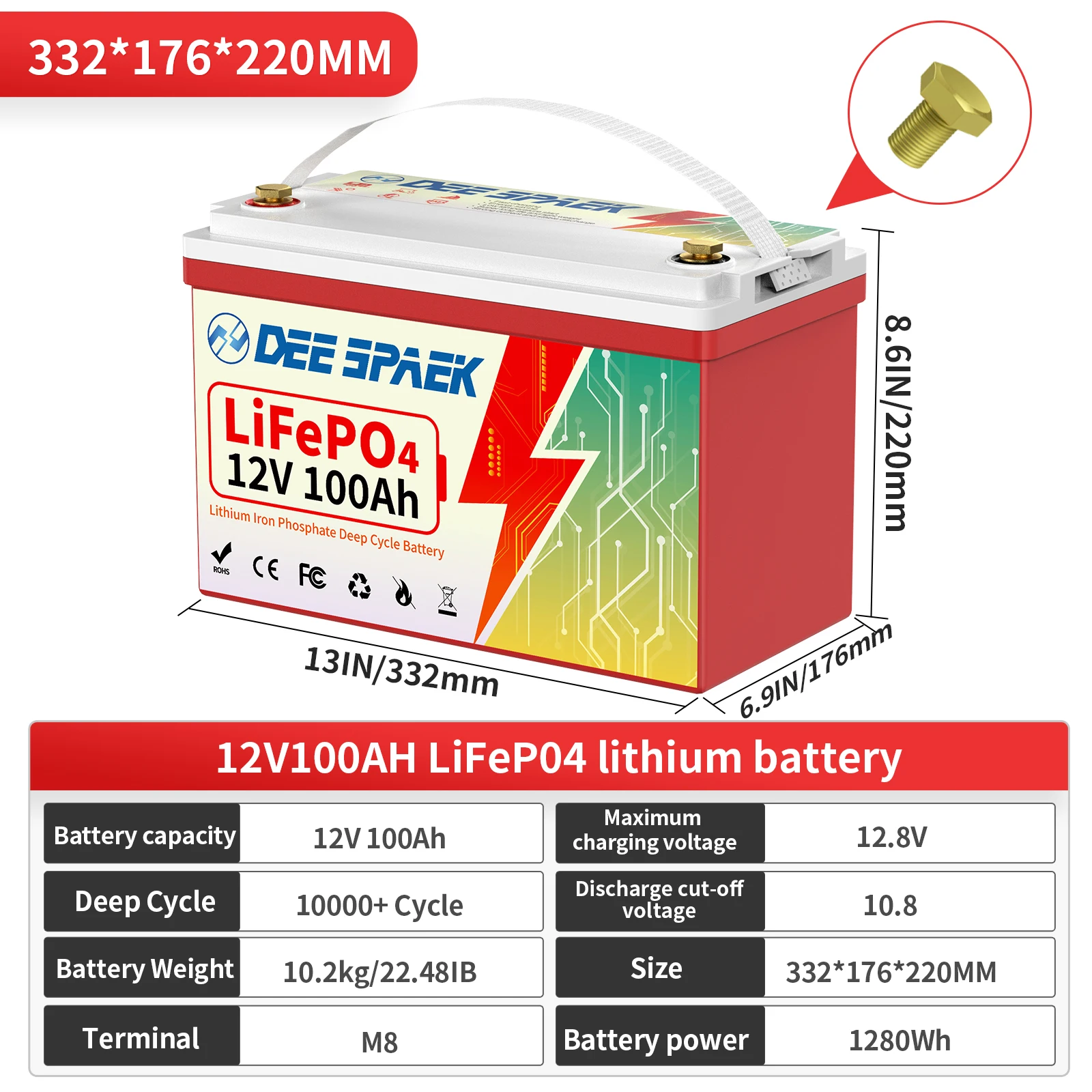 12V 100Ah LiFePO4 Battery Pack 24V Grade A 100A BMS For RV Campers Boat Off-Road Off-grid Solar Energy Bluetooth Battery No Tax