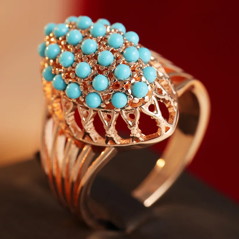Ladies' Vintage Eternal Ring Hollowed Out Design Inlaid Synthetic Turquoise Atmospheric Ring For Daily Party Casual Jewelry