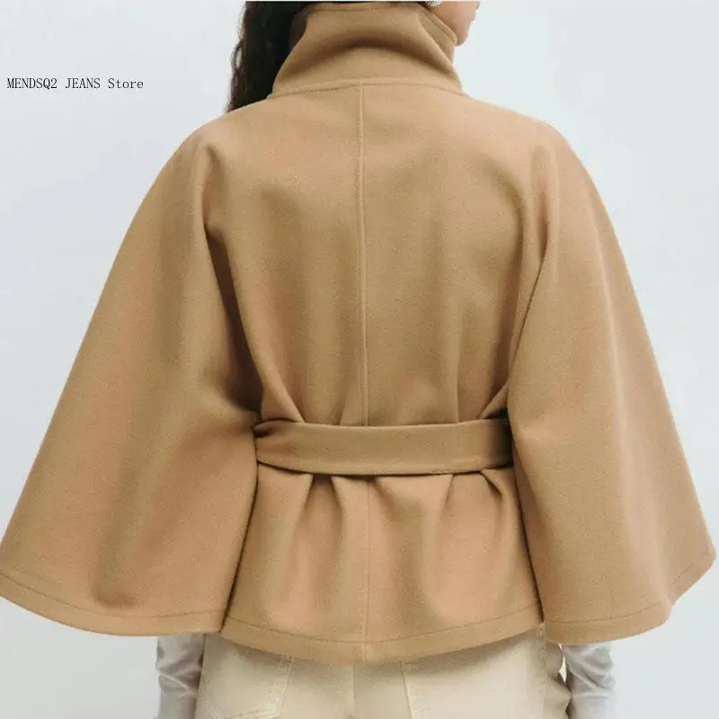 Button Stand Collar Lace-Up Cardigan Jacket Winter Warm Cape Outerwears Autumn Long Sleeve Women's Trench Coat