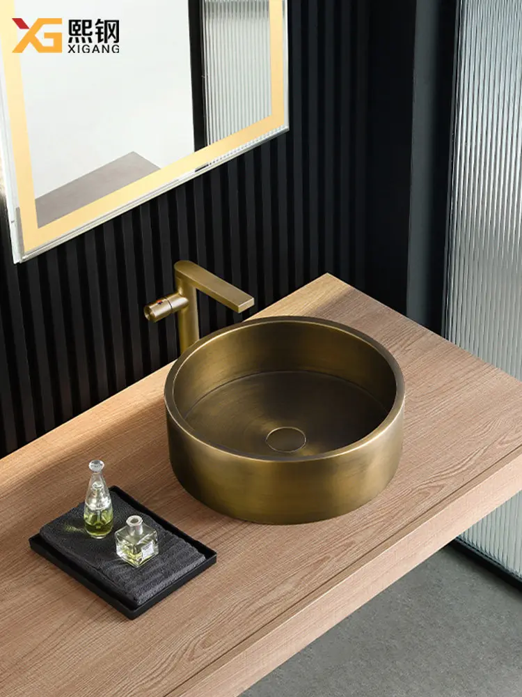 Xigang Antique Bronze 304 Stainless Steel Countertop Basin Hotel & Homestay Washbasin Single Basin Retro Washbasin