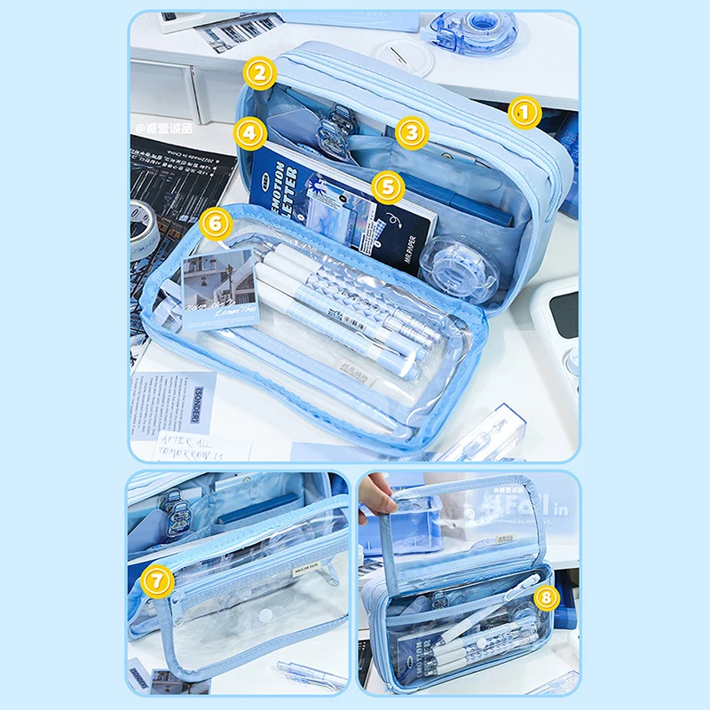 1 قطعة حقيبة أقلام رصاص لطلاب المدارس بسعة كبيرة متعددة الوظائف حافظة أقلام معكرون اللون مطابقة مقلمة لطيفة