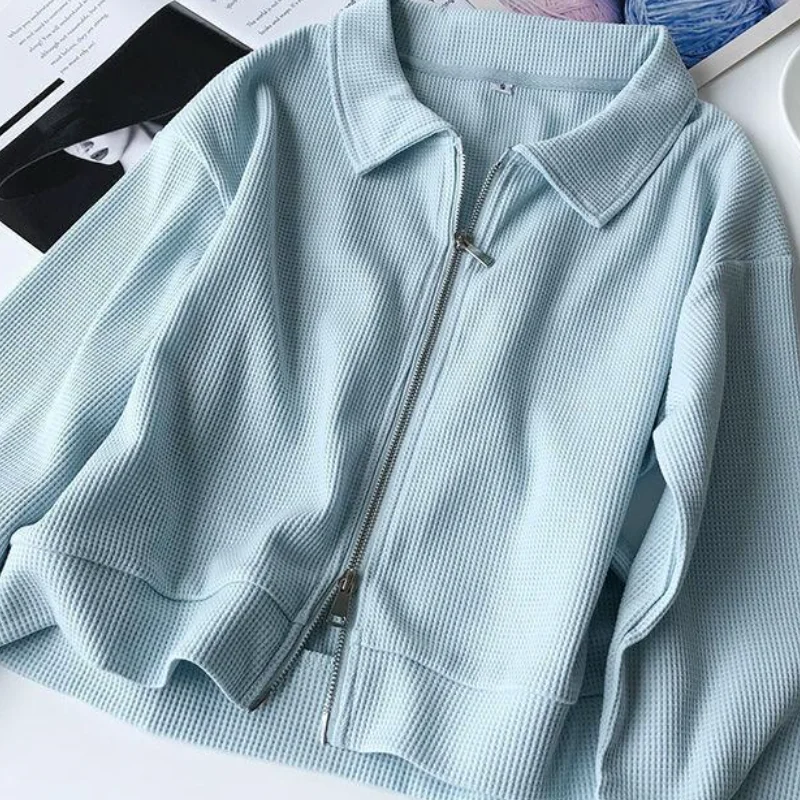 معطف قصير من القطن للنساء للخريف، الطبعة الكورية، تصميم جديد فضفاض بسحاب مزدوج، سترة غير رسمية للسيدات