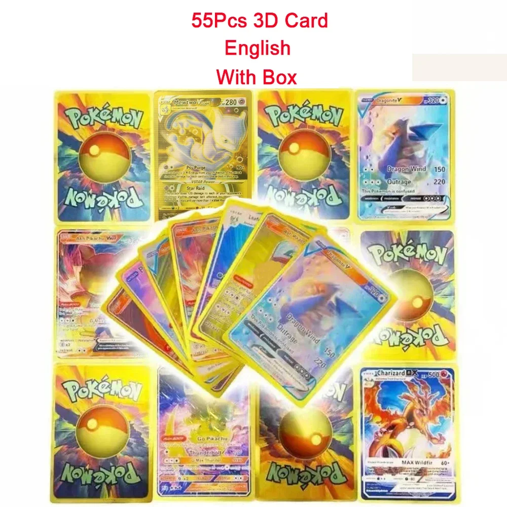 Colorful Pokemon Card Gold Silver Black Diamond Spanish English French German Cards Metalicas Charizard Vmax Gx Game Cards Box