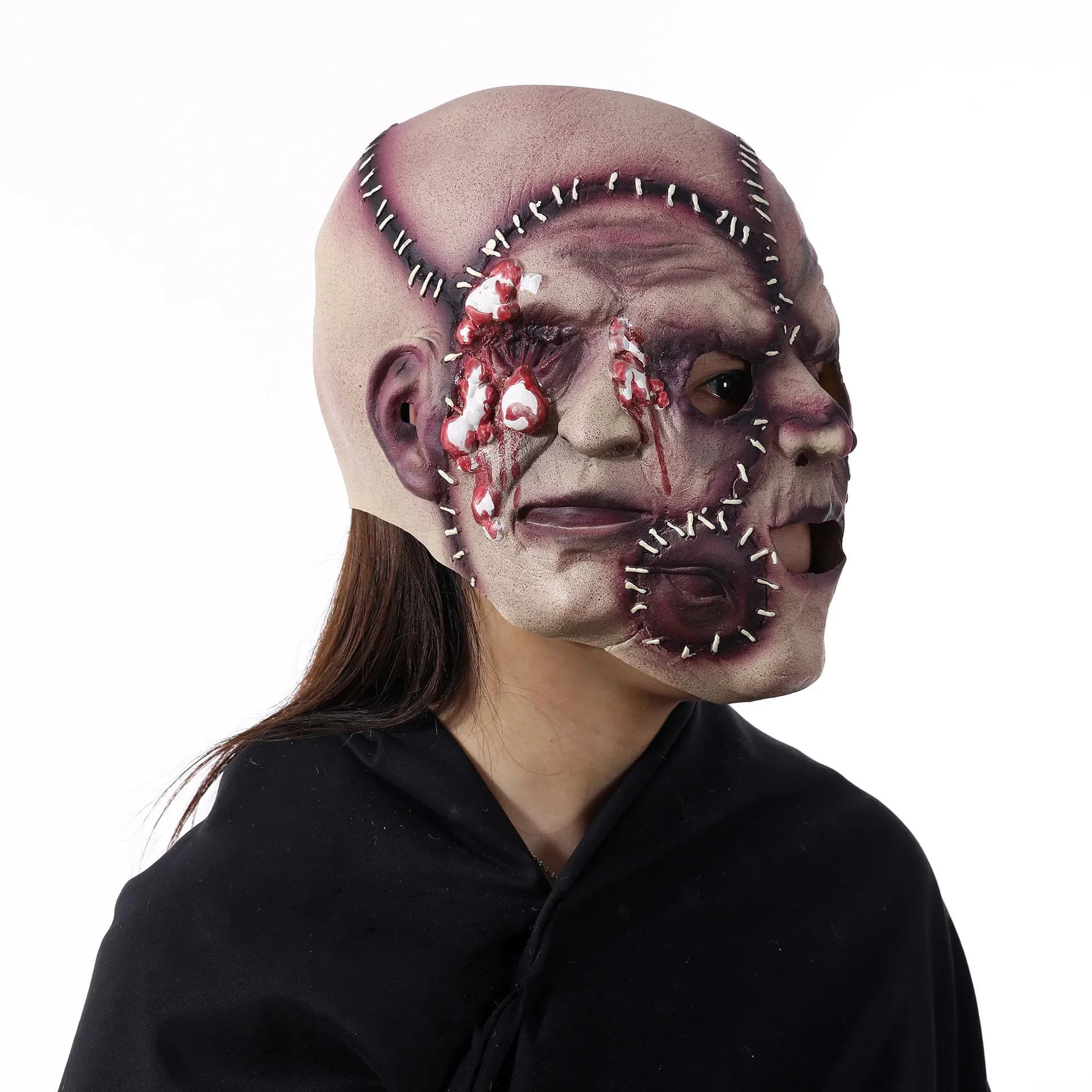 

2025 Funny Three-Sided Scar Human Face Soft Universal Cosplay Costume Mask Realistic Halloween Scary Mask Cosplay Party