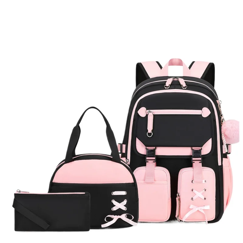 3pcs elementary school student backpack set lunch bag kids pencil bag middle high school bag for girl teenager travel bookbag