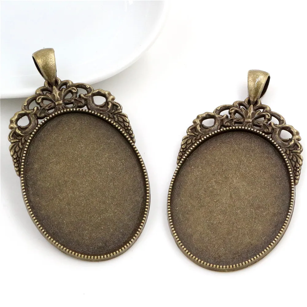 New Fashion 5pcs 30x40mm Inner Size Antique Silver/Black/Bronze Plated Flowers Style Cabochon Base Setting Charms Pendant
