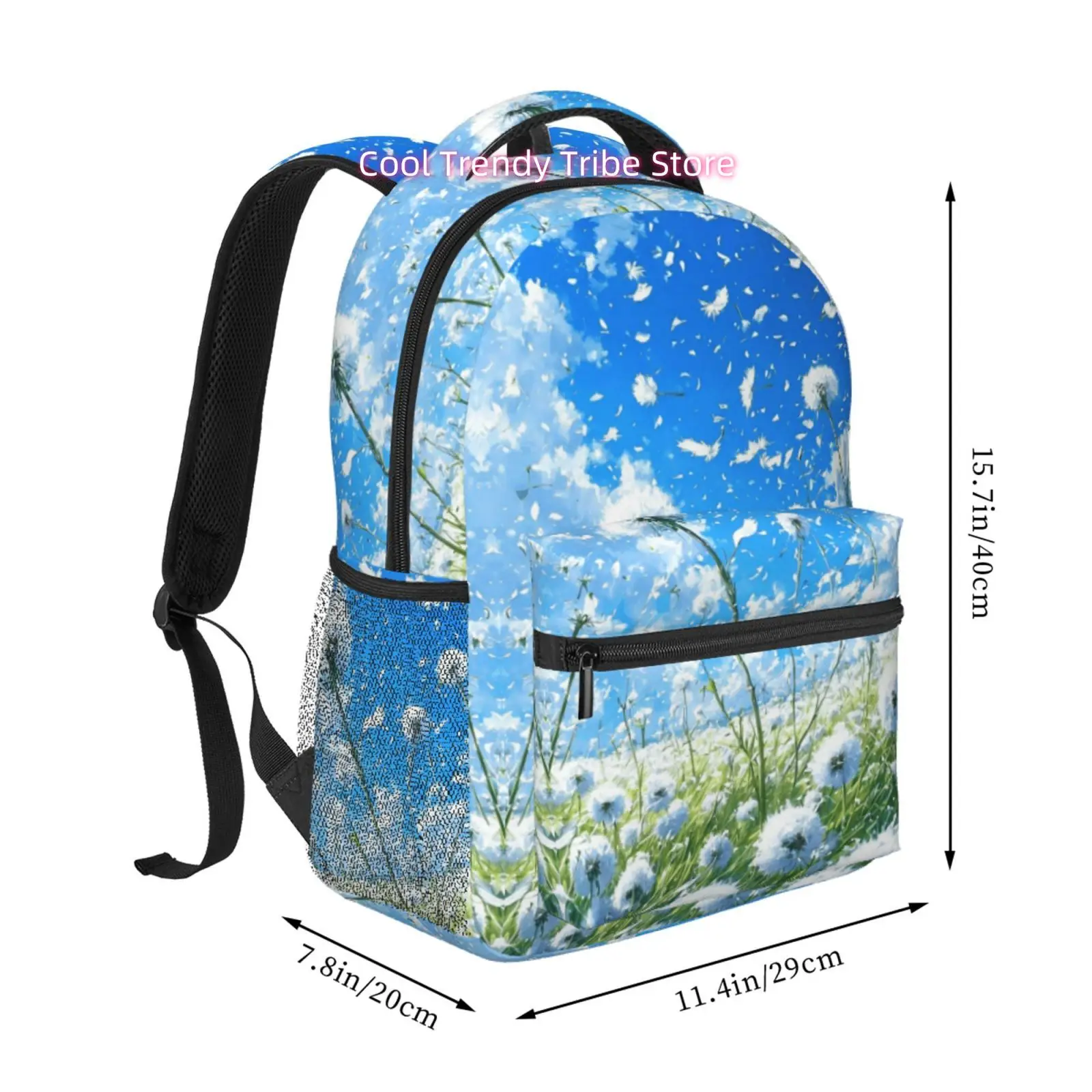 Lightweight Oxford Backpack with Blue Sky Dandelion Print - Adjustable Shoulder Straps & Zipper Closure Suitable for, Travel, Co