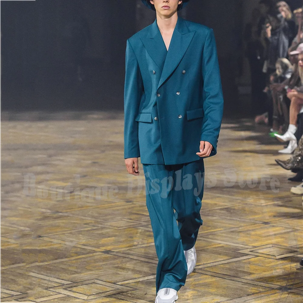 

Daily Casual Men Suits Two Pieces(Jacket+Pants) Fashion Show Peak Lapel High Street Male Outfit Modern Style Party Man Set
