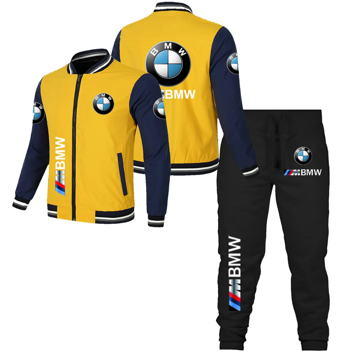 2025 New BMW Baseball Suit+Sweatpants Two-Piece Set BMW Printed Casual Jacket Set BMW Cycling Jacket Windproof Assault Suit