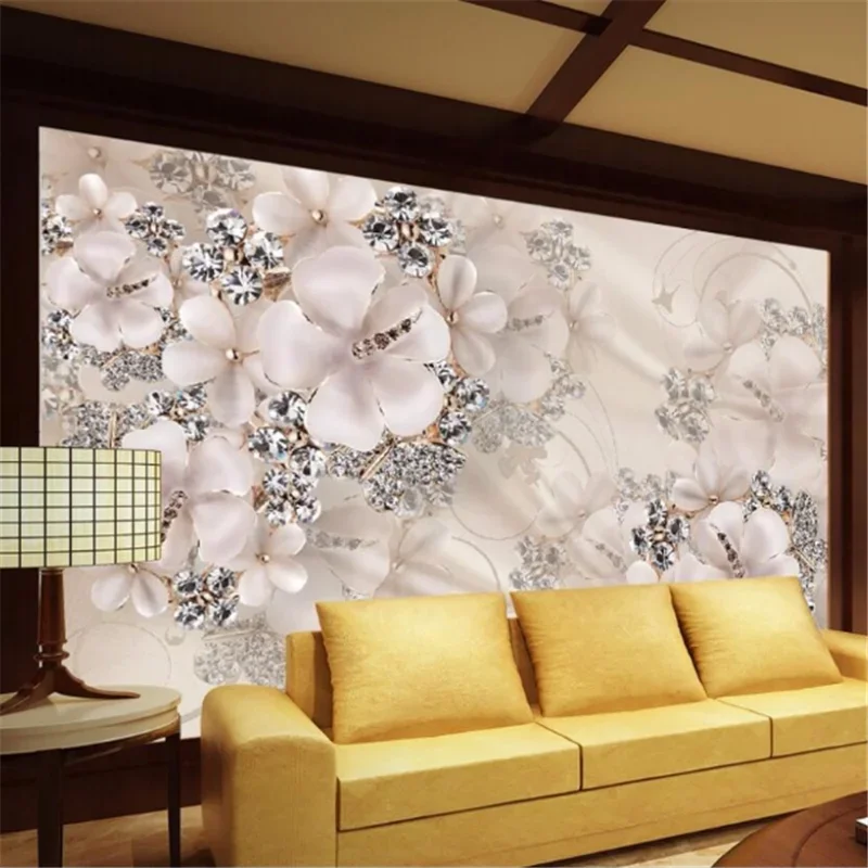 

Custom large-scale mural 3d wallpaper luxury jewelry swan flower TV living room bedroom background wallpaper home decor mural