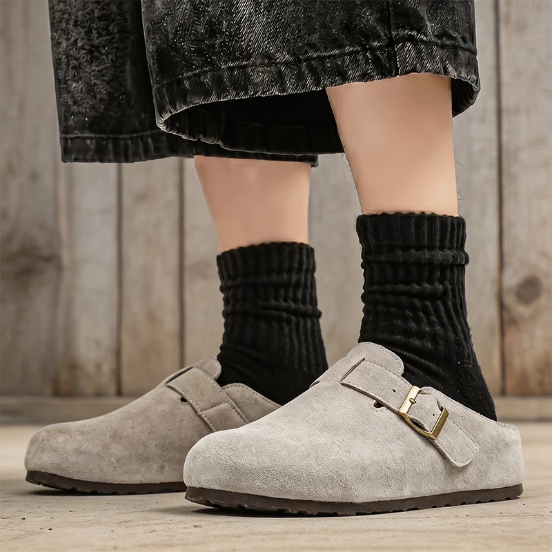 Men's closed-toe sandals, men's cork comfortable and lightweight mules, classic cork with arch support and anti-slip outdoor slippers