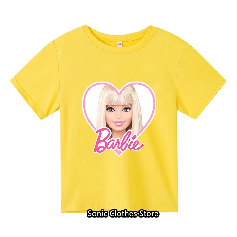 Kawaii Barbie Short Sleeve Summer Anime Cartoon Boys Girls Soft Round Neck T Shirts Oversized Fashion Y2K White Tees Tops Gifts