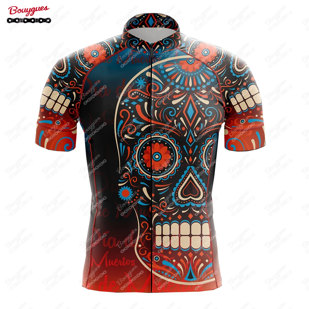 17 SKULL Cycling Jersey Men Bike Top MTB Bicycle Shirt Mountain Road Riding Clothing Short Sleeve Summer Cyclist biking Blouse