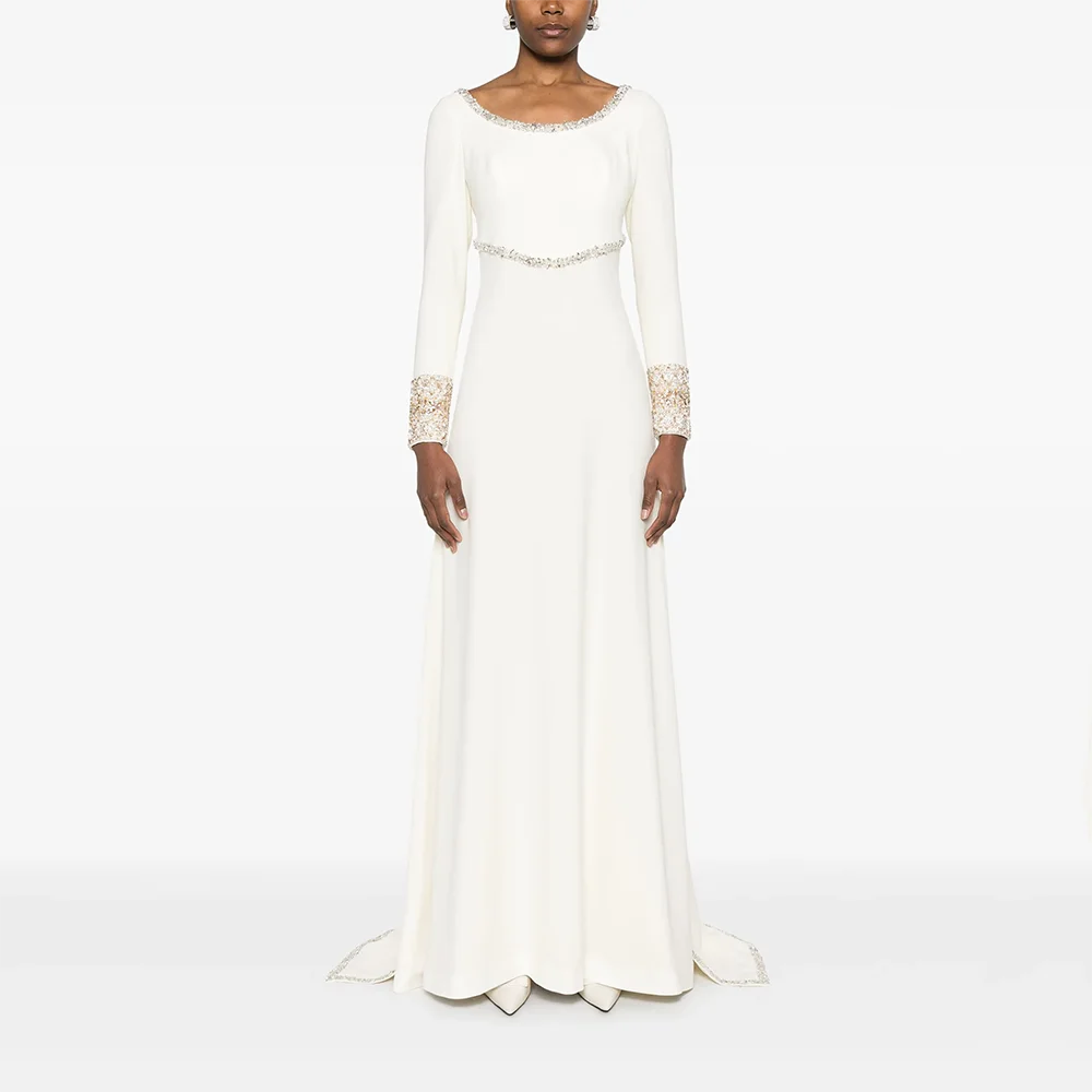 Customized Long Evening Dresses Elegant Formal Occasion Prom Gowns Crystal Long Sleeves Floor Length Prom Dresses 2025