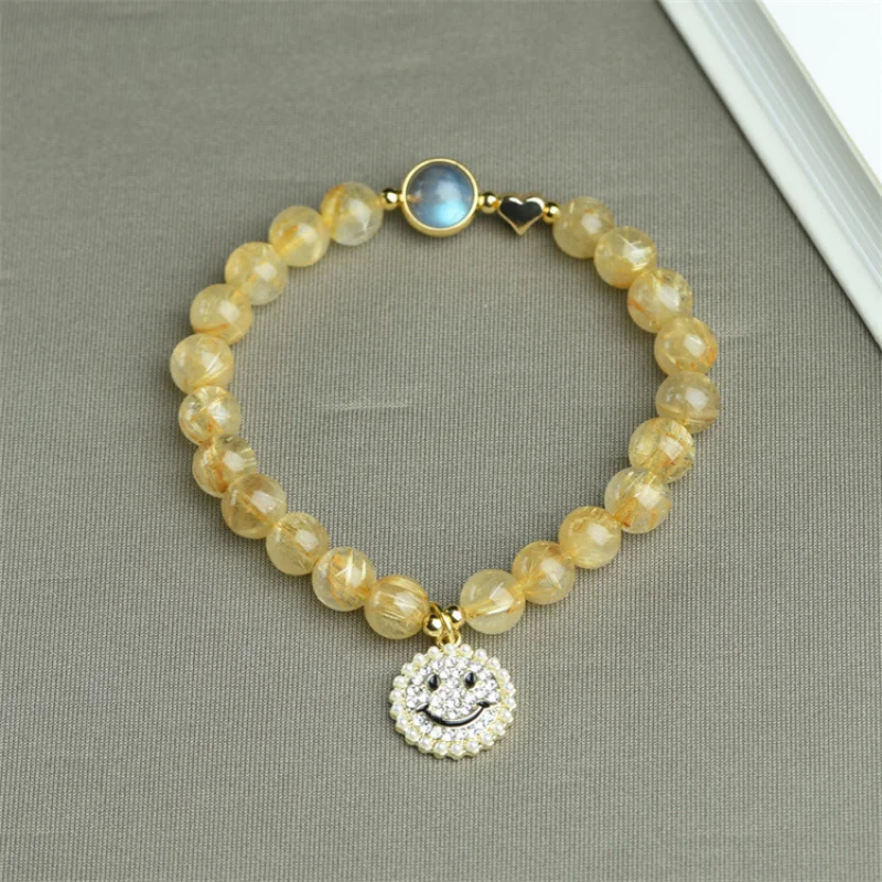 Internet Celebrity Same Style Gold Rutilated Quartz Crystal Heart Bracelet Women's Moonlight Bracelet Simple Graceful Girls Smil