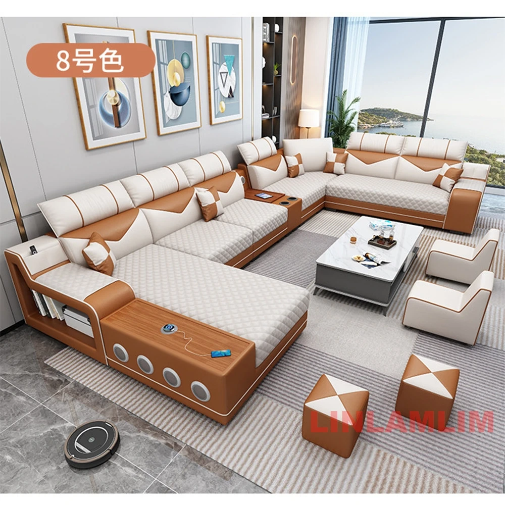 Set Sofa Kain Bentuk U MANBAS - Home Cinema Sofa ulasan dan harga