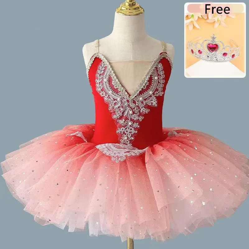 Tutu de ballet professionnel pour filles, bleu, rose, robe de soirée ballerine, couronne, costume de danse de ballet pour adultes et enfants, 2 pièces