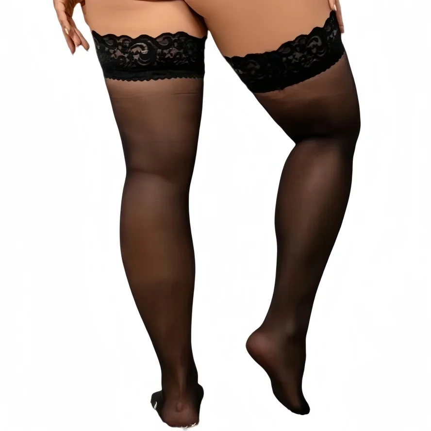 

3XXXXXL socks for Woman Plus Size Lace Stockings for Curvy Women Big Hips and Waist Slimming Seamless Stocking with Lace Edging