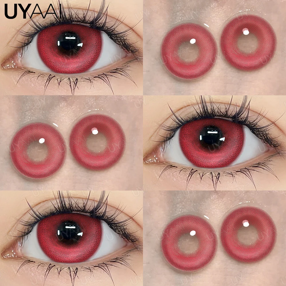 UYAAI Halloween Cosplay Color Contact Lenses Cosplay Lens Anime Red Lenses Girl Tears Graduated Colored Lenses Makeup Eye Len