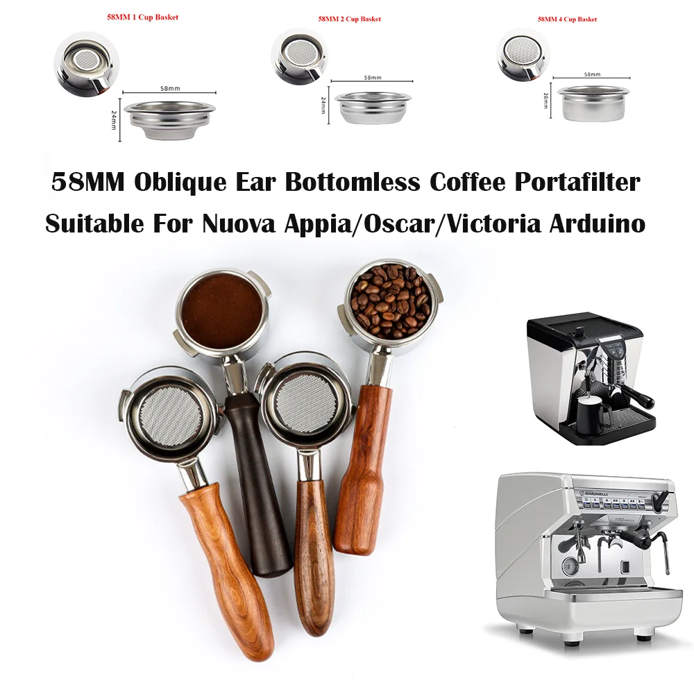 58MM Oblique Ear Bottomless Coffee Portafilter For Nuova Appia/Oscar/VA358/MUSICA Nuova Espresso Coffee Machine Accessories