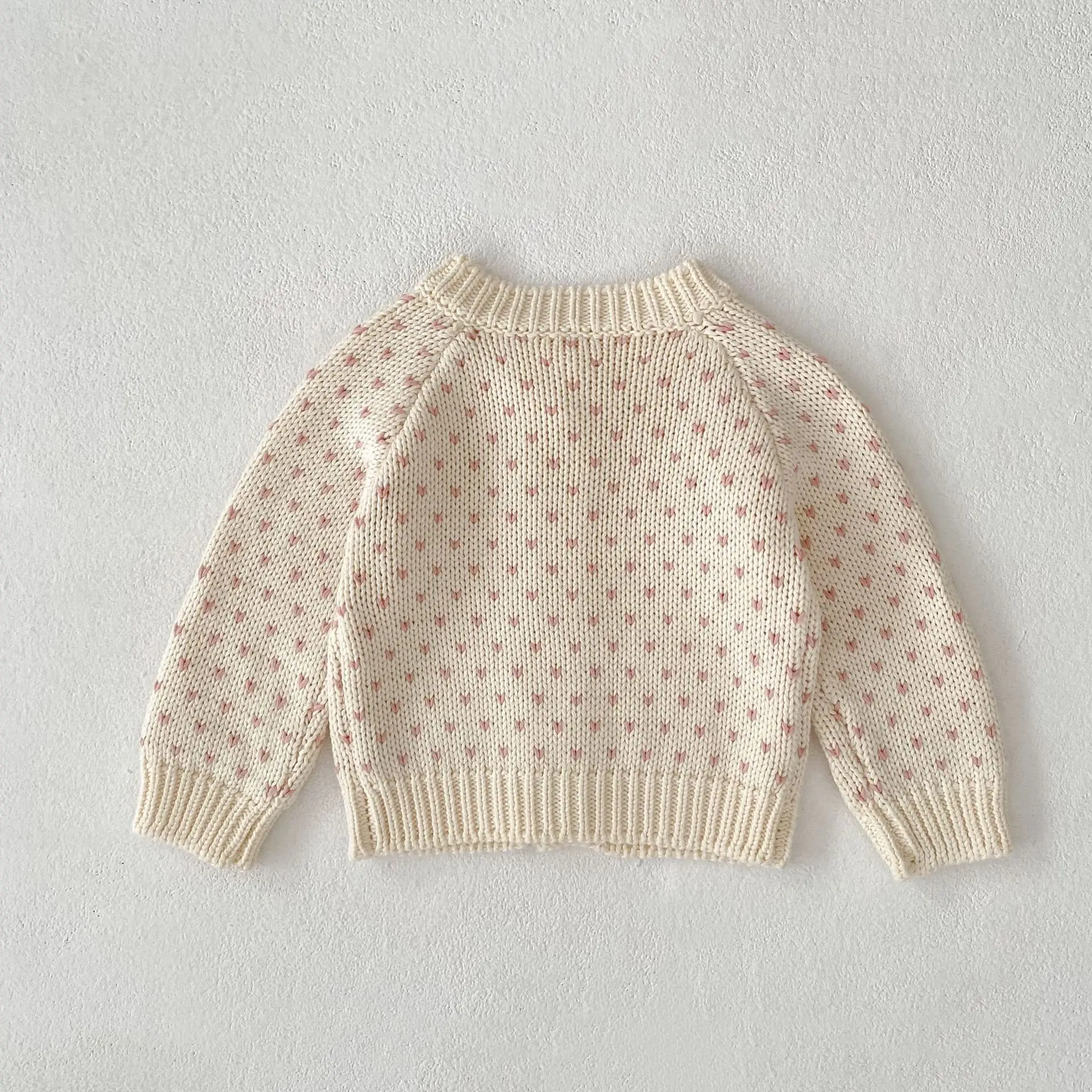 Autumn New Style Baby Girl Sweet and Beautiful Heart Jacquard Knitted Sweater Jacket