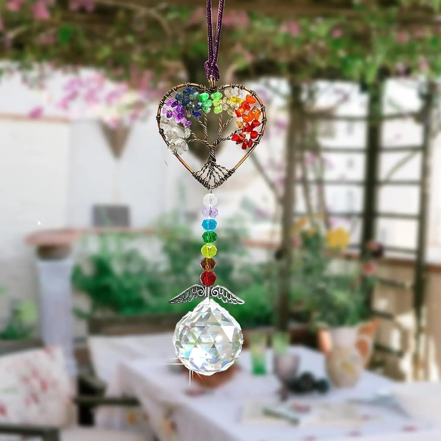 1PC Sun Catcher Indoor Window Hanging Tree of Life Heart Shaped Crystal Ball Prism Drop Pendant
