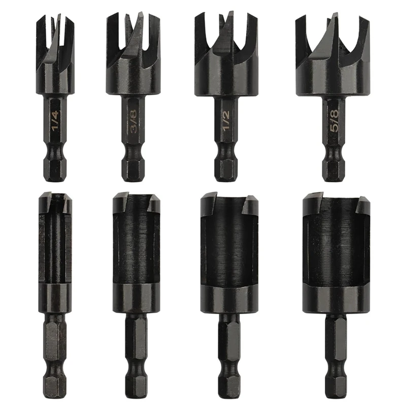 

Plug Cutter, 8Pcs Wood Plug Cutters Drill Bit Set With 1/4 Hex Shank, Straight And Tapered Taper Cutting Tool Kit