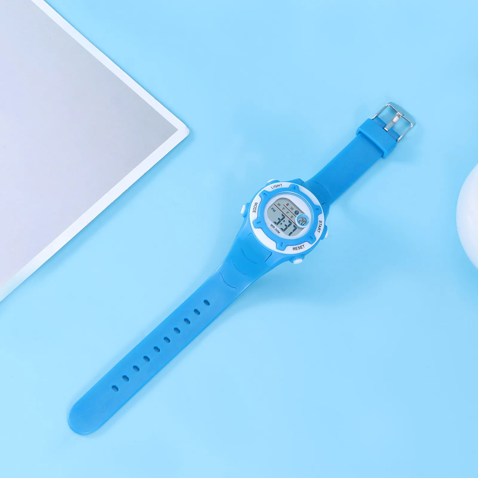 Luminous Kids Waterproof Electronic Watch Blue Digital Time Date Display Adjustable Plastic Band Birthday Gift for Boys Girls