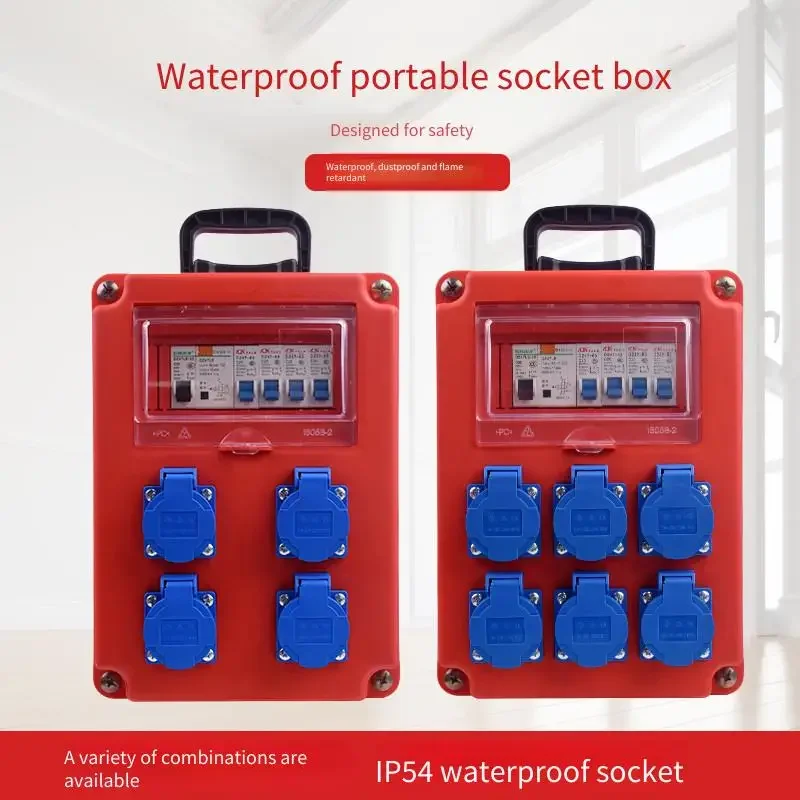 Portable Construction Site Power Distribution Box 220V Mobile 5-Hole Socket with Leakage Protection Temporary Strong Box for Sit