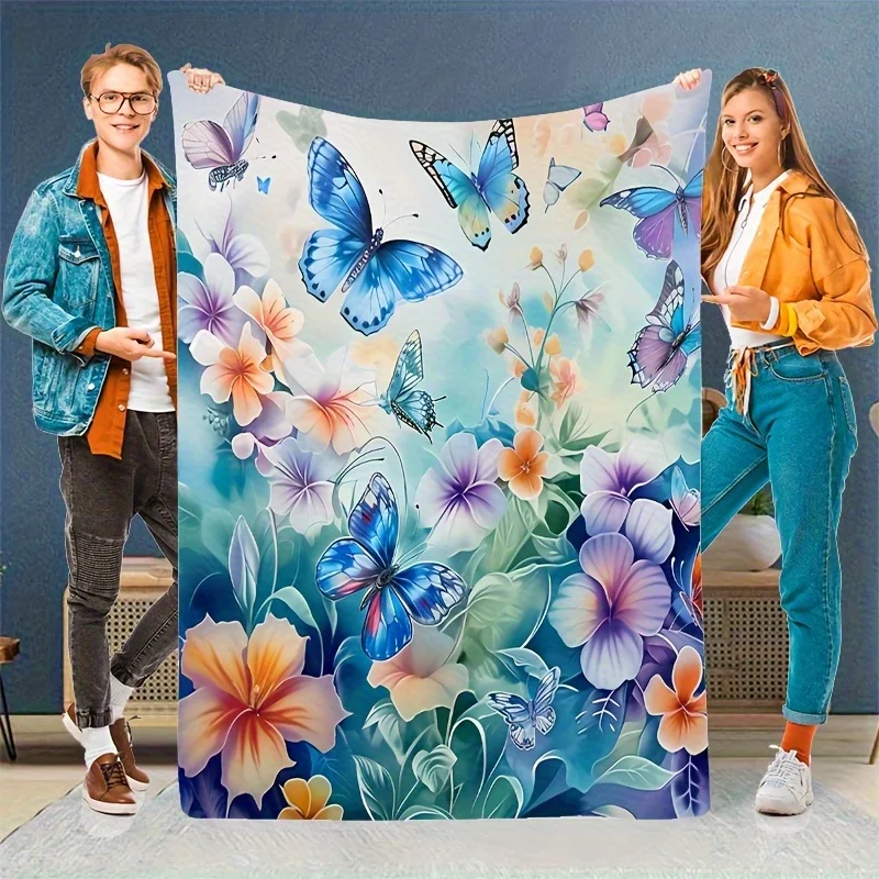 Vibrant Floral & Butterfly Print Throw Blanket Cozy Blanket for Sofa, Bed, Office & Travel - Perfect Gift for Friends & Family